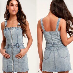 NWT Pistola Womens XS Nina Denim Overall Dress Full Zip Up Raw Hem Light Wash